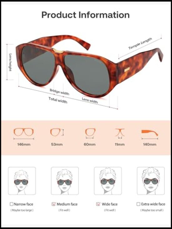 Polarized Oversized Aviator Sunglasses UV400 Protection Retro Vintage